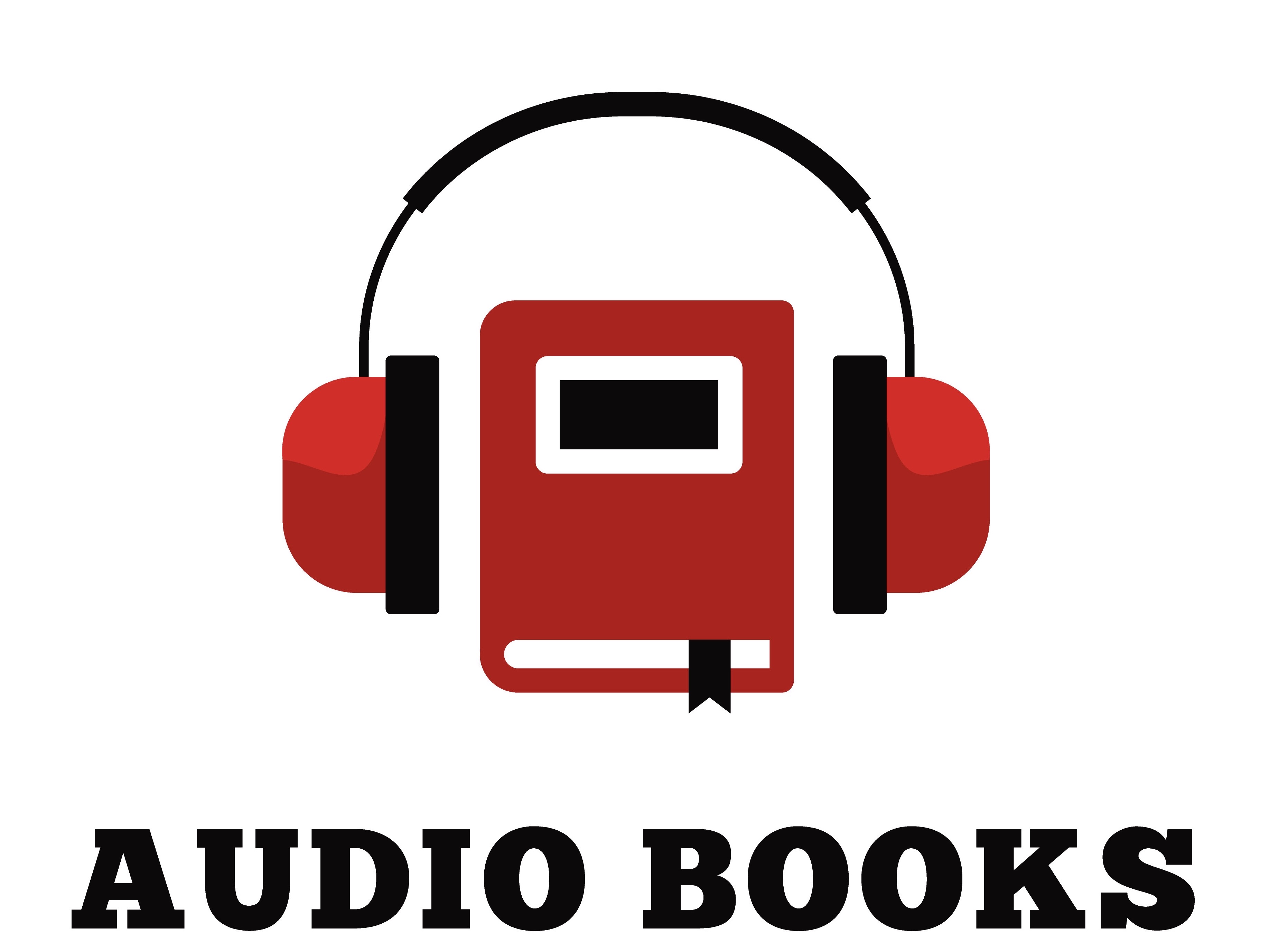 Graphic of a book with headphones around it and the word audiobooks underneath